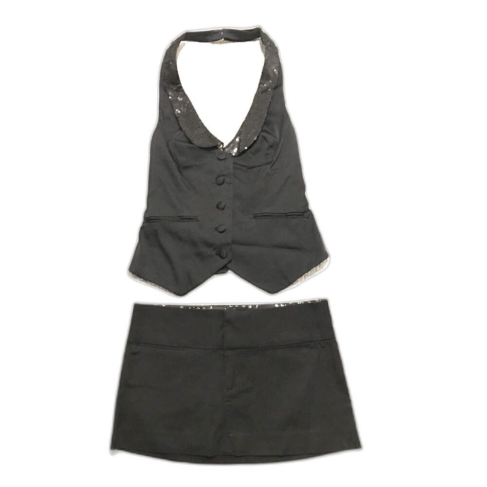 VINTAGE - GUESS - MINI MICRO SKIRT ONLY - BLACK "SATIN" - SIZE M